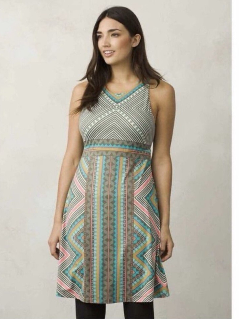 Prana Ariel Aztec Geometric Print Mini Dress MED Sleeveless Athleisure Sporty